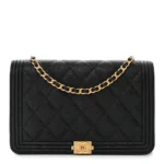 Chanel Small Boy Wallet On Chain (WOC) Quilted Caviar Black Aged Gold Hardware Lushentic Replica