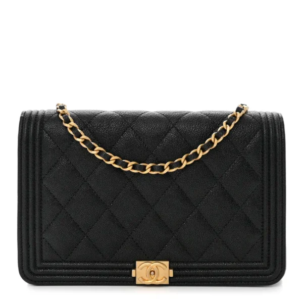 Chanel Small Boy Wallet On Chain (WOC) Quilted Caviar Black Aged Gold Hardware Lushentic Replica