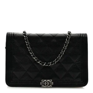 Chanel Quilted Caviar Small Boy Wallet On Chain (WOC) Black Silver Hardware Best Lushentic Bags