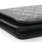 Chanel Small Boy Wallet On Chain (WOC) Quilted Caviar Black Aged Gold Hardware Lushentic Replica