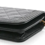 Chanel Small Boy Wallet On Chain (WOC) Quilted Caviar Black Aged Gold Hardware Lushentic Replica