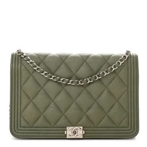 Chanel Quilted Caviar Small Boy Wallet On Chain (WOC) Khaki Silver Hardware Replica Designer Bags