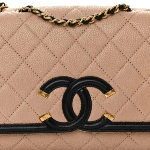 Chanel Quilted Caviar Small CC Filigree Flap Beige And Black detail1