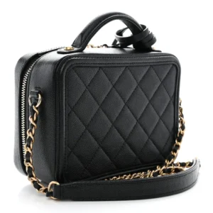 Chanel Quilted Caviar Small CC Filigree Vanity Case Black back1