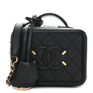 Chanel Quilted Caviar Small CC Filigree Vanity Case Black Polished Gold Hardware Quality Replica