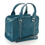 Chanel Quilted Caviar Small Deauville Bowling Bag Blue Silver Hardware Lushentic Grade Bags