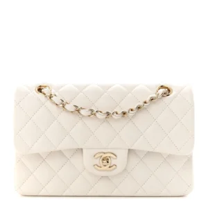 Chanel Small Double Flap Quilted Caviar White Gold Hardware Replica Quality