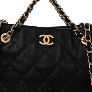 Chanel Quilted Caviar Small Shopping Tote Black detail2