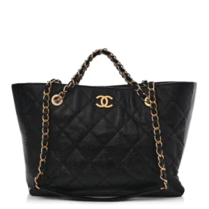 Chanel Quilted Caviar Small Shopping Tote Black Aged Gold Hardware Replica Designer Bags