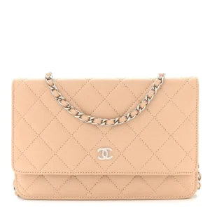 Chanel Quilted Caviar Wallet On Chain (WOC) Beige Silver Hardware