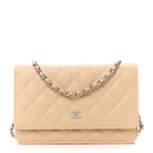 Chanel Quilted Caviar Wallet On Chain (WOC) Beige Polished Silver Hardware