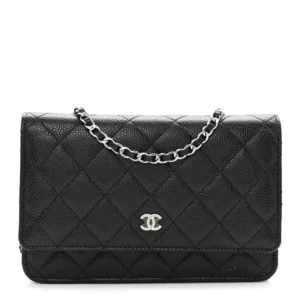 Chanel Quilted Caviar Wallet On Chain (WOC) Black Polished Silver Hardware