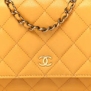 Chanel Quilted Caviar Wallet On Chain (WOC) Yellow detail2