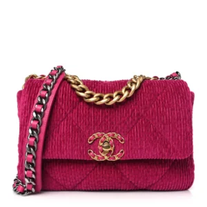 Chanel Quilted Corduroy Medium Chanel 19 Flap Dark Pink Mixed Metal Gold Hardware Lushentic Bags