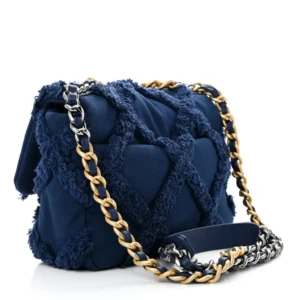 Chanel Quilted Cotton Canvas Medium Chanel 19 Flap Navy Blue back1