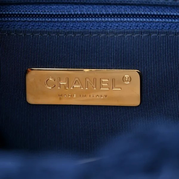 Chanel Quilted Cotton Canvas Medium Chanel 19 Flap Navy Blue Mixed Metal Hardware Lushentic Grade Bags