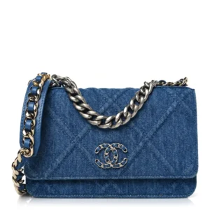 Chanel Quilted Denim Chanel Flap Card Holder Wallet On Chain (WOC) Blue Mixed Metal Hardware