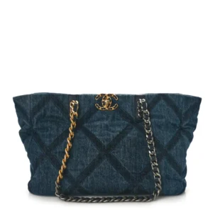 Chanel Quilted Denim Medium Chanel 19 East West Shopping Bag Black Mixed Metal Hardware chanel quilted bag dupe