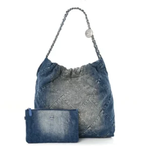 Chanel Quilted Denim Medium Chanel 22 Blue Silver Hardware Lushentic Bags