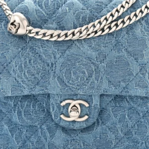 Chanel Quilted Denim Medium Camellia Sweetheart Flap Blue detail2