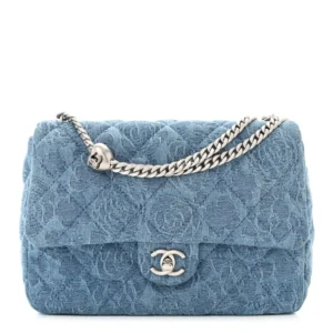 Chanel Quilted Denim Medium Camellia Sweetheart Flap Blue Silver Hardware Replica Bags