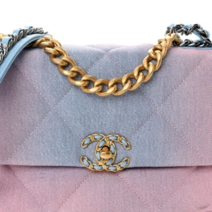 Chanel Quilted Denim Medium Chanel 19 Flap Blue and Pink detail2