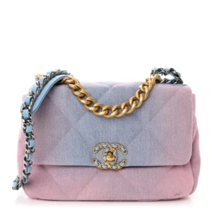 Chanel Quilted Denim Medium Chanel 19 Flap Blue and Pink Mixed Metal Hardware Replica Quality