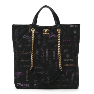 Chanel Quilted Denim Mood Maxi Shopping Bag Black and Multicolor Gold Hardware Lushentic Bags