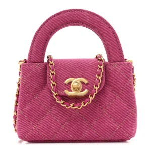 Chanel Quilted Denim Nano Kelly Shopper Fuchsia Gold Hardware Replica Designer Bags