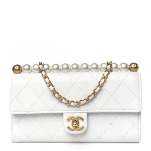 Chanel Quilted Goatskin Chic Pearls Clutch With Chain White Aged Gold Hardware Lushentic Bags