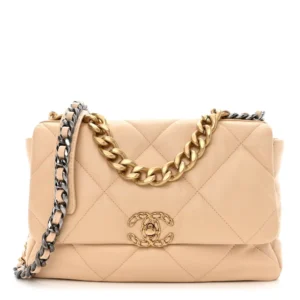 Chanel Quilted Goatskin Large Chanel 19 Flap Beige Mixed Metal Hardware Best Lushentic Bags