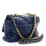 Chanel Quilted Goatskin Large Chanel 19 Flap Dark Blue Mixed Metal Hardware Lushentic Bags