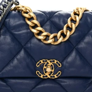 Chanel Quilted Goatskin Large Chanel 19 Flap Dark Blue detail1