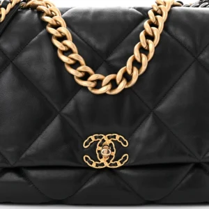 Chanel Quilted Goatskin Maxi Chanel 19 Flap Black detail2