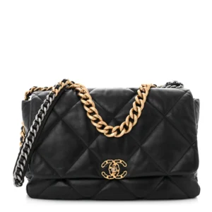 Chanel Quilted Goatskin Maxi Chanel 19 Flap Black Aged Gold Hardware Lushentic Grade Bags