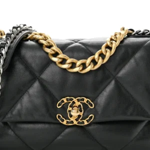 Chanel Quilted Goatskin Medium Chanel 19 Flap Black detail1