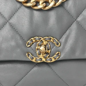 Chanel Quilted Goatskin Medium Chanel 19 Flap Grey detail1