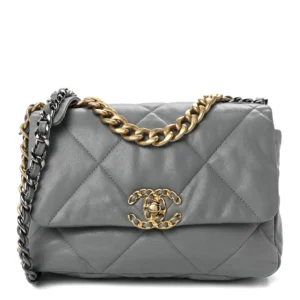 Chanel Quilted Goatskin Medium Chanel 19 Flap Grey Silver Hardware Replica Quality