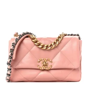 Chanel Quilted Goatskin Medium Chanel 19 Flap Light Pink Mixed Metal Hardware Replica Quality