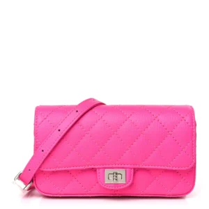 Chanel Quilted Goatskin Mini 2.55 Reissue Flap Belt Bag Fluorescent Pink Silver Hardware