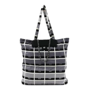 Chanel Quilted Jersey Fabric Small Foldable Tote With Chain Black and Multicolor Silver Hardware Replica Quality