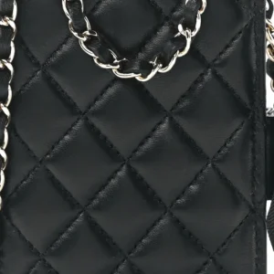 Chanel Quilted Lambskin Book Card Holder On Chain Black detail2