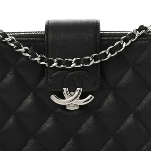 Chanel Quilted Lambskin CC Box Clutch With Chain Black detail2