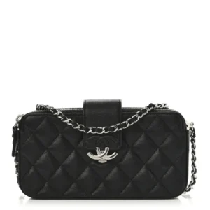 Chanel Quilted Lambskin CC Box Clutch With Chain Black Silver Hardware