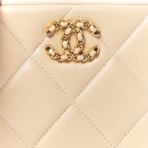 Chanel Quilted Lambskin Chanel 19 Clutch With Chain Beige detail1