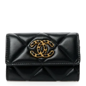 Chanel Quilted Lambskin Chanel Flap Card Holder Flap Card Holder Black Gold Hardware Replica Designer Bags