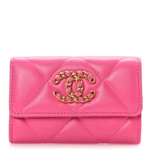 Chanel Quilted Lambskin Chanel Flap Card Holder Flap Card Holder Pink Aged Gold Hardware