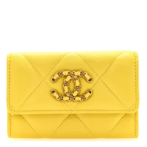 Chanel Quilted Lambskin Chanel Flap Card Holder Flap Card Holder Yellow Lushentic Bags