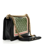 Chanel Quilted Lambskin Crest Embellished New Medium Boy Flap Black/White/Green Aged Gold Hardware Quality Replica