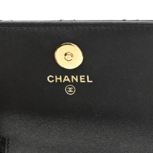 Chanel Quilted Lambskin Flap Card Holder With Cuff Black logo1